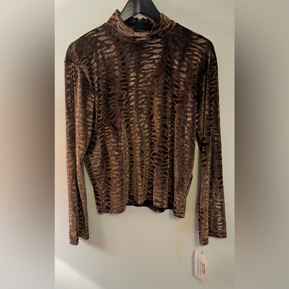 1849 AUTHENTIC RANCHWEAR gold bronze animal print velvet mock neck top new